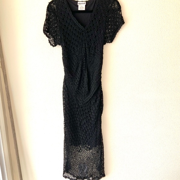 Y2K! Marisol Beaded Dress Black Lace Crochet Size Medium - Picture 2 of 16